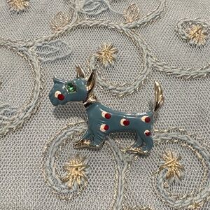Stylish Blue and Red Dog Brooch